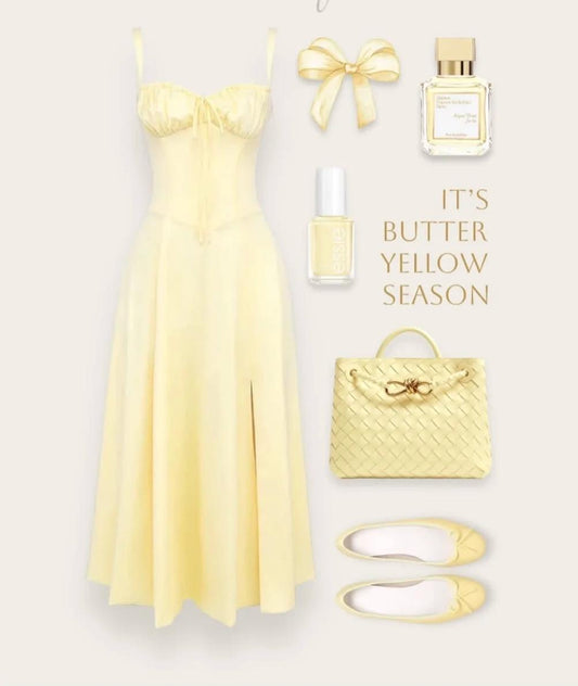 Gorgeous Butter Yellow Spaghetti Strap Tea Length Party Dress Cute Ball Gown 16th Birthday Outfit ED03649