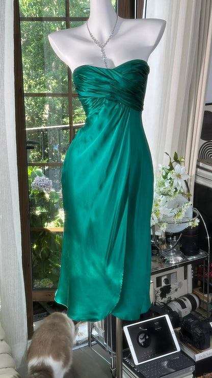 Vintage Dark Green Strapless Short Sheath Formal Dress Party Dress ED03653