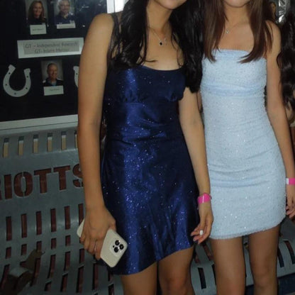 Modest Blue Strapless Sheath Short Homecoming Dress Fashion Sparkly Party Dress Satin 18th Birthday Outfit ED03655