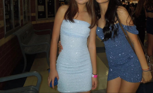 Modest Blue Strapless Sheath Short Homecoming Dress Fashion Sparkly Party Dress Satin 18th Birthday Outfit ED03655