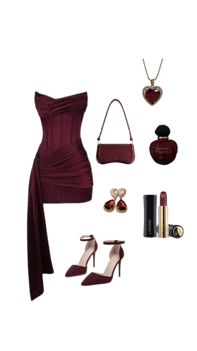 Fashion Burgundy Strapless Sheath Short Homecoming Outfit Elegant Satin Birthday Dress Middle School Hoco Dresses ED03660