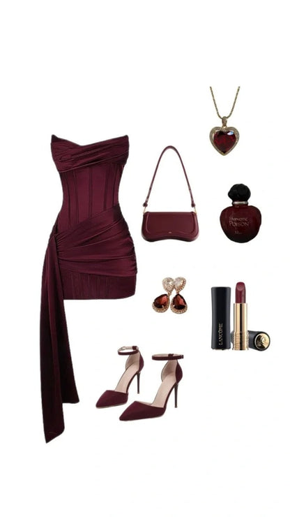 Fashion Burgundy Strapless Sheath Short Homecoming Outfit Elegant Satin Birthday Dress Middle School Hoco Dresses ED03660