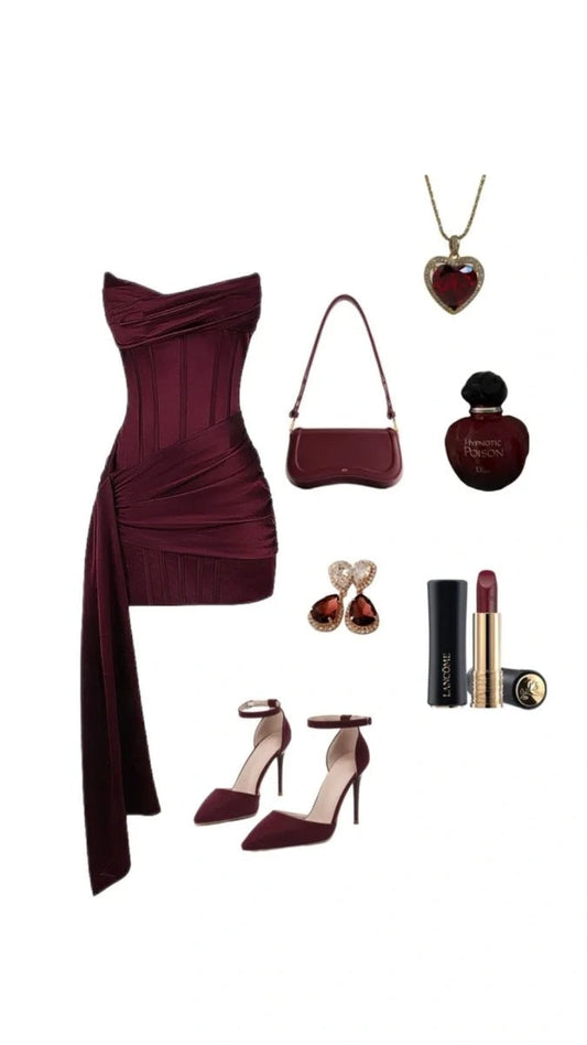 Fashion Burgundy Strapless Sheath Short Homecoming Outfit Elegant Satin Birthday Dress Middle School Hoco Dresses ED03660