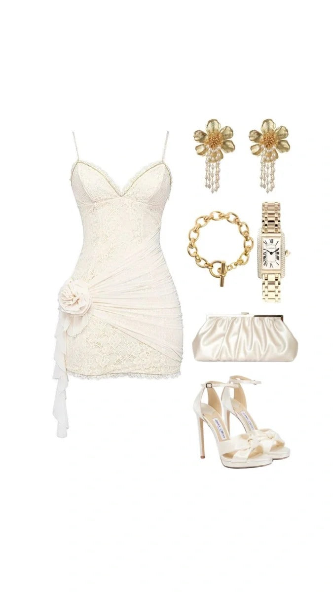 Stunning White Spaghetti Strap Bodycon Short Formal Dress Homecoming Outfit Elegant Lace Birthday Dress Party Dresses ED03661