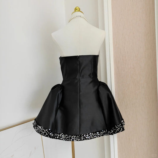 Stunning Black Strapless Short Ball Gown Sequin Formal Dress Homecoming Dresses Satin Elegant Birthday Outfit Party Dresses ED03665