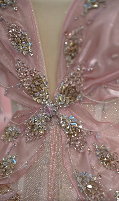 Fairytale Pink Ball Gown Halter Long Prom Dress Halter Neck Beaded Quinceanera Dress 3D Butterfly Sweet 18 Dress ED03728