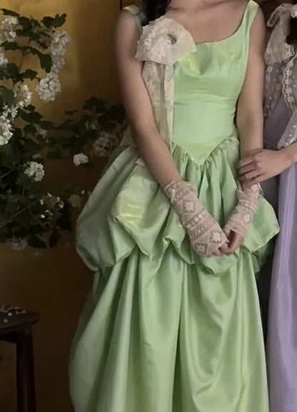 Sweet Green Ball Gown Boat Neck Long Prom Dress Satin Birthday Party Dress Formal Evening Dress ED03730