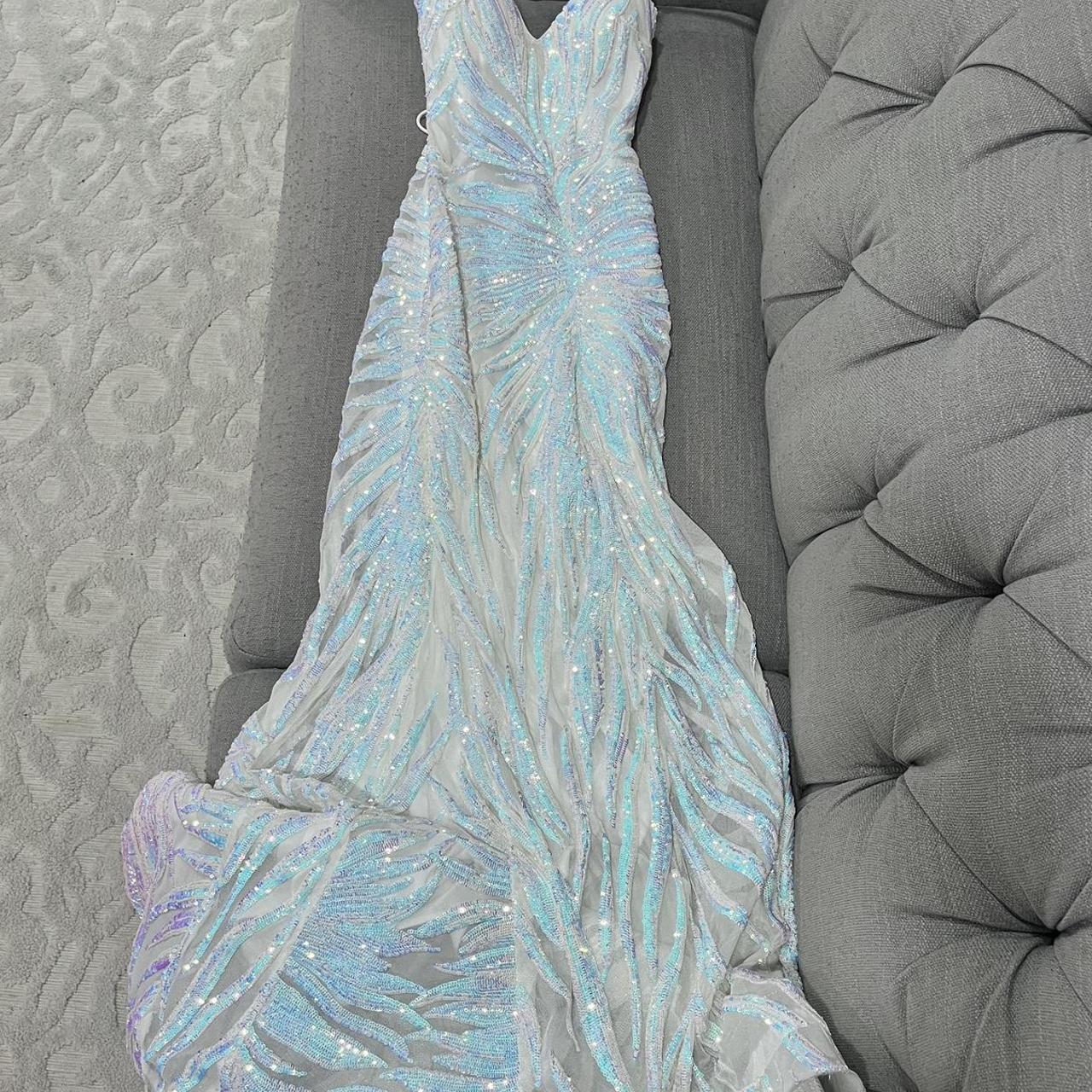 Elegant White Spaghetti Strap Sheath Long Prom Dress Sequin Tulle Party Dress Formal Dress ED03736