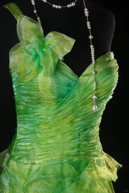 Vintage Green One Shoulder Birthday Dress Hi-Lo Evening Gowns Fairytale Tulle Prom Dress ED03741