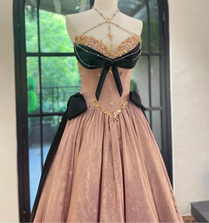 Sweet Halter Neck Pink Ball Gown Quinceanera Dress Satin Birthday Dress Fashion Prom Dress ED03750