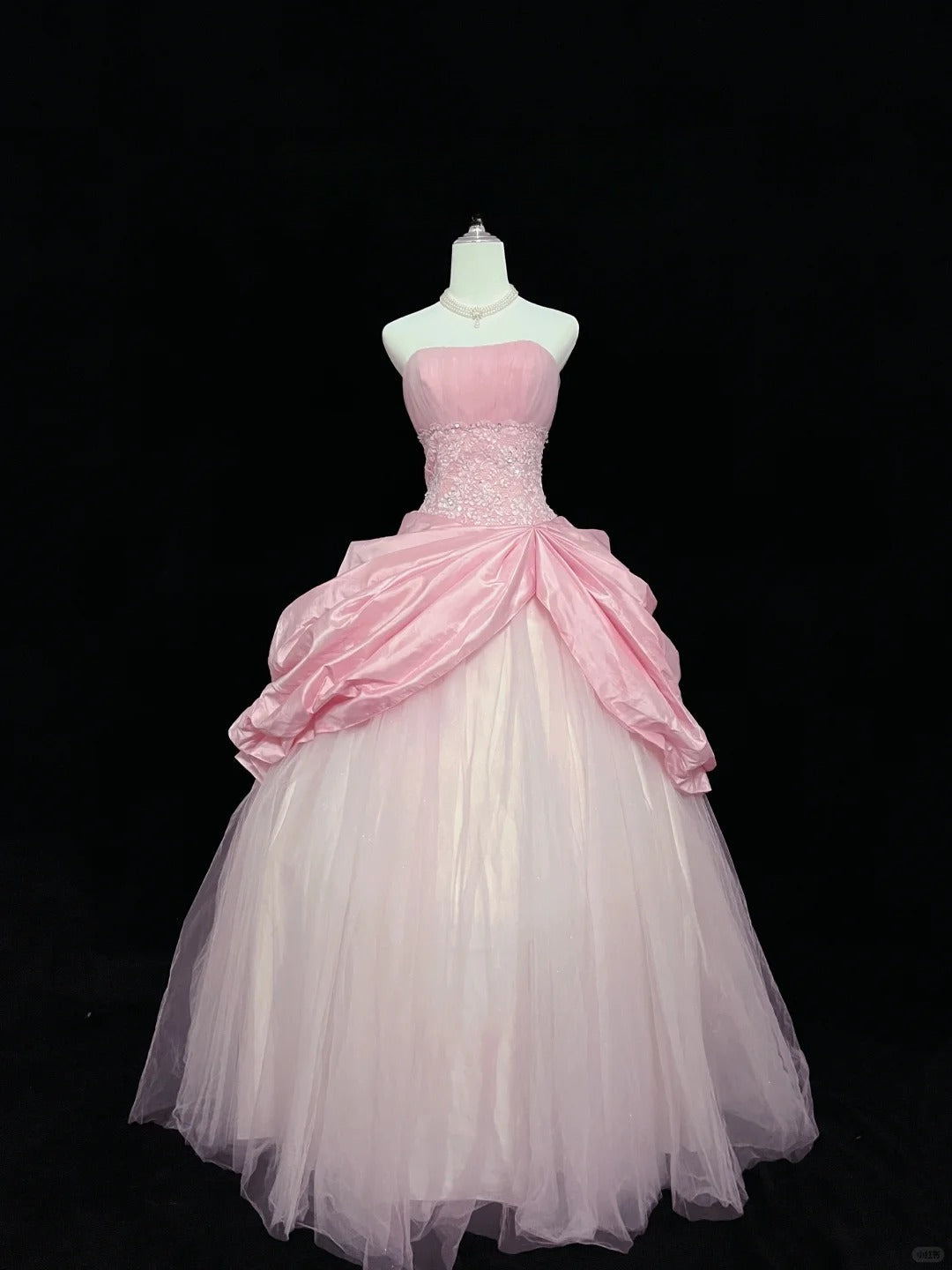 Vintage Pink Strapless Long Ball Gown Evening Dress Tulle Sweet 16 Birthday Dress Lace Prom Dress ED03752