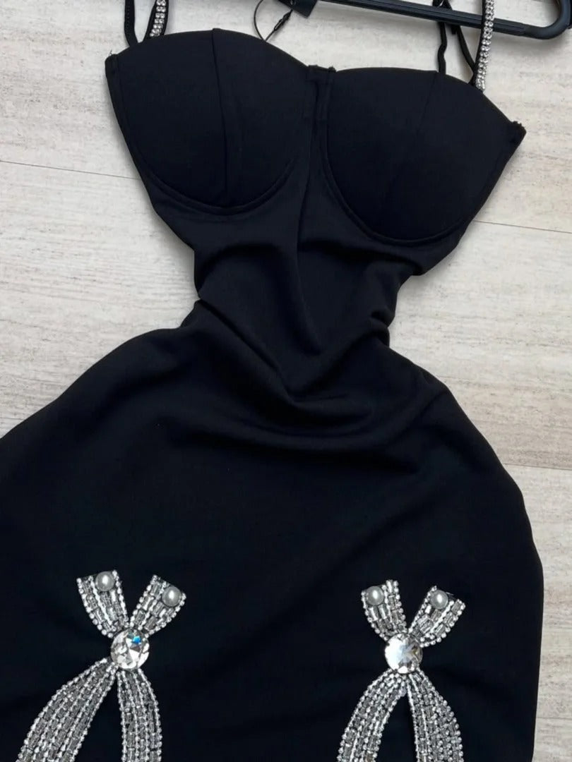 Fashionable Black Bodycon Birthday Dress Spaghetti Strap Rhinestone Short Homecoming Dress Party Dress ED03755