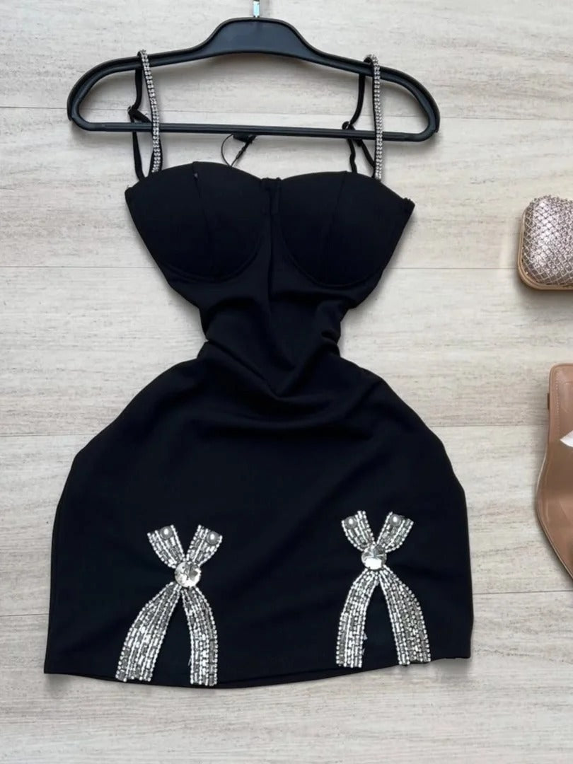 Fashionable Black Bodycon Birthday Dress Spaghetti Strap Rhinestone Short Homecoming Dress Party Dress ED03755