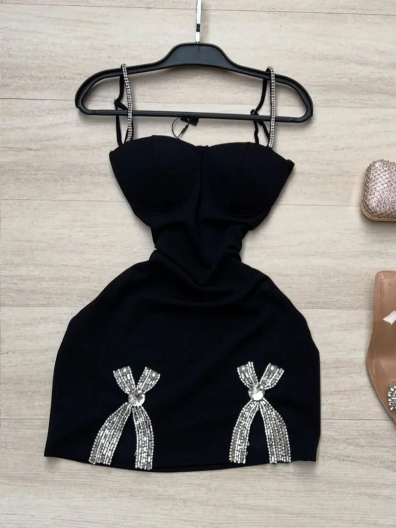 Fashionable Black Bodycon Birthday Dress Spaghetti Strap Rhinestone Short Homecoming Dress Party Dress ED03755