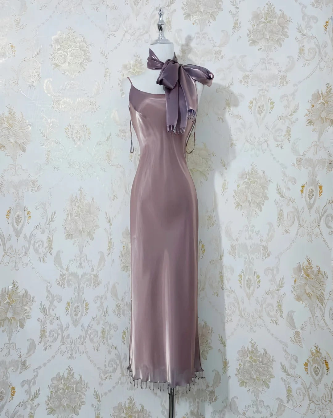 Stunning Spaghetti Strap Sheath Gray Purple Long Prom Dress Elegant Satin Evening Dress ED03766