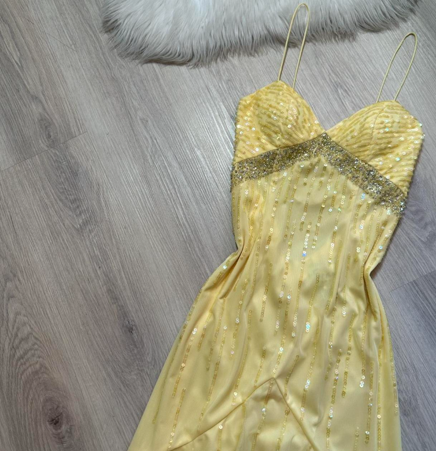 Vintage Yellow Spaghetti Strap Sheath Long Prom Dress Elegant Chiffon Evening Dress Birthday Dress ED03767