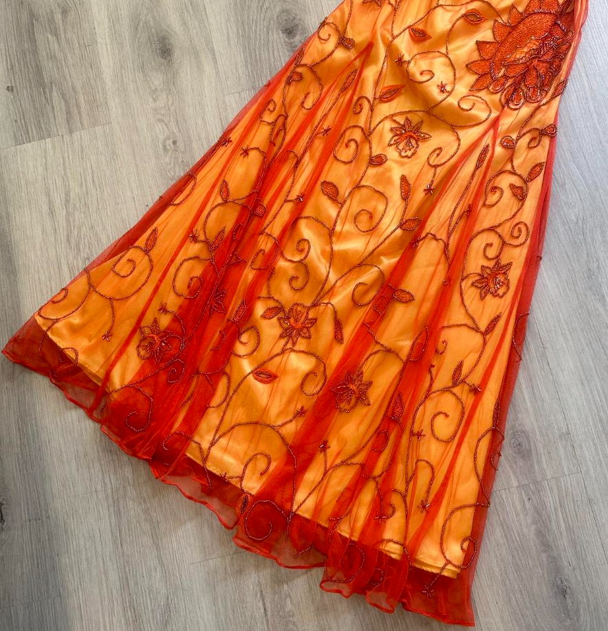 Vintage Strapless A-Line Long Prom Dress Orange Beaded Chiffon Formal Dress Elegant Evening Gown ED03778