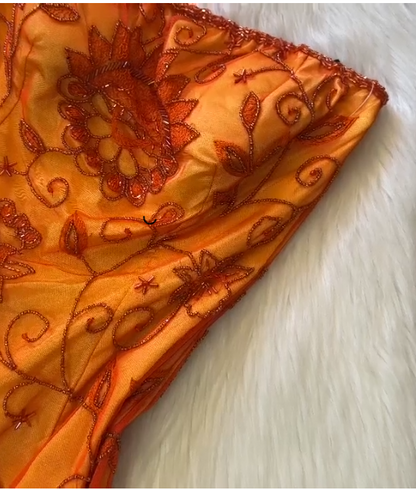 Vintage Strapless A-Line Long Prom Dress Orange Beaded Chiffon Formal Dress Elegant Evening Gown ED03778