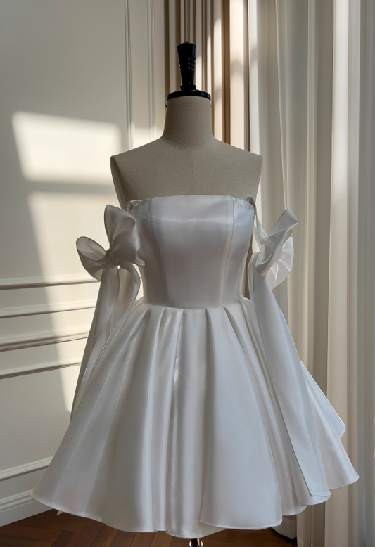 Fashion White Birthday Dress Strap Ball Gown Satin Party Dress Short Homecoming Dress ED03781