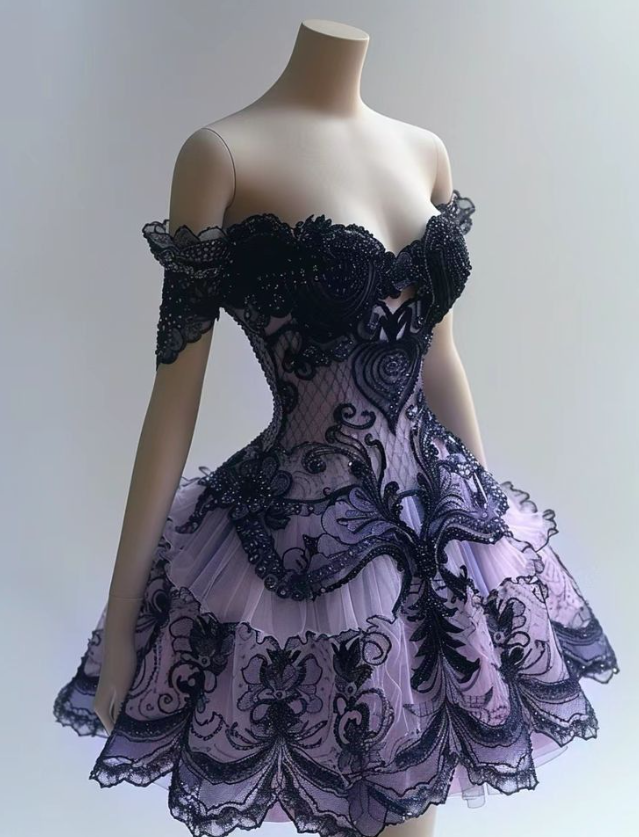 Fairytale Ball Gown Sweetheart Neck Birthday Dress Lace Applique Party Dress Tulle Purple Short Homecoming Dress ED03782