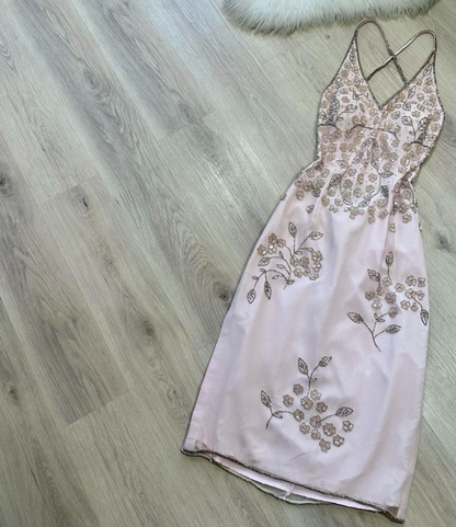 Vintage V-neck Sheath Short Formal Dress Elegant Silk Beaded Evening Dress Backless Homecoming Dress ED03784