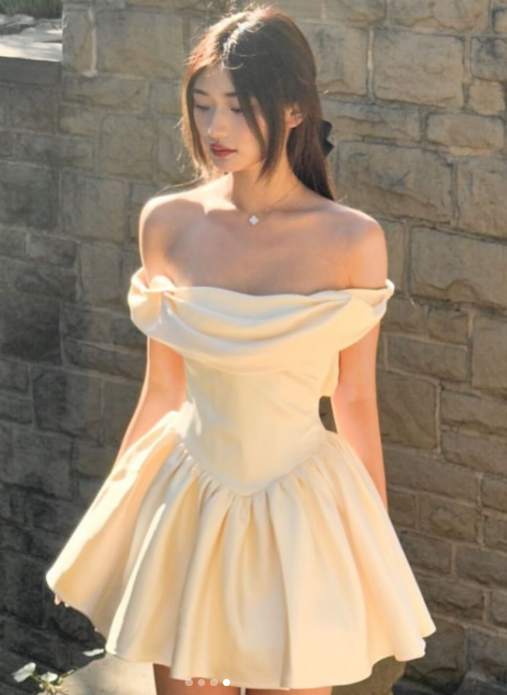 Cute Off-the-shoulder Ball Gown Short Formal Dress Sweet Birthday Outfits Homecoming Dress ED03832