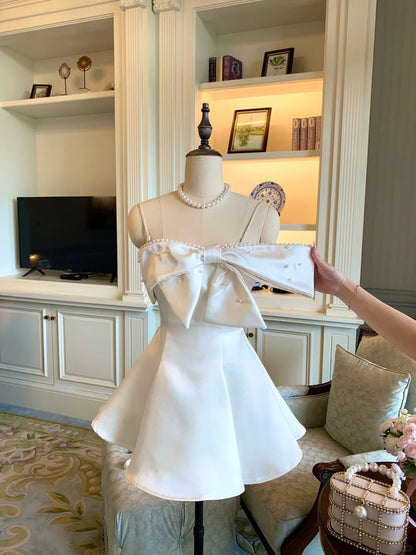 Elegant A-Line Short Party Dress with White Spaghetti Straps Hoco Dresses Satin Beaded Formal Dress Sweet 16th Birthday Outfit ED03850