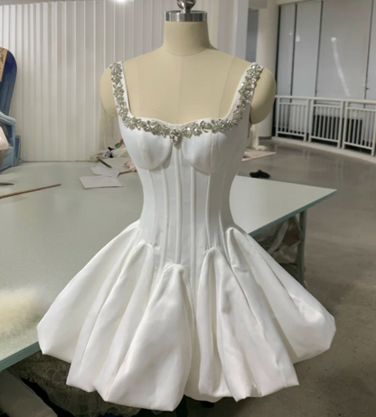 Sweet Square Neck Ball Gown Satin Short Party Dress Rhinestone Hoco Dresses Elegant Formal Dress Birthday Outfits  ED03854