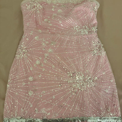 Sweet Strapless Bodycon Short Party Dress Pink Sparkly Sequin Hoco Dresses Cute Birthday Outfit Formal Dress  ED03855