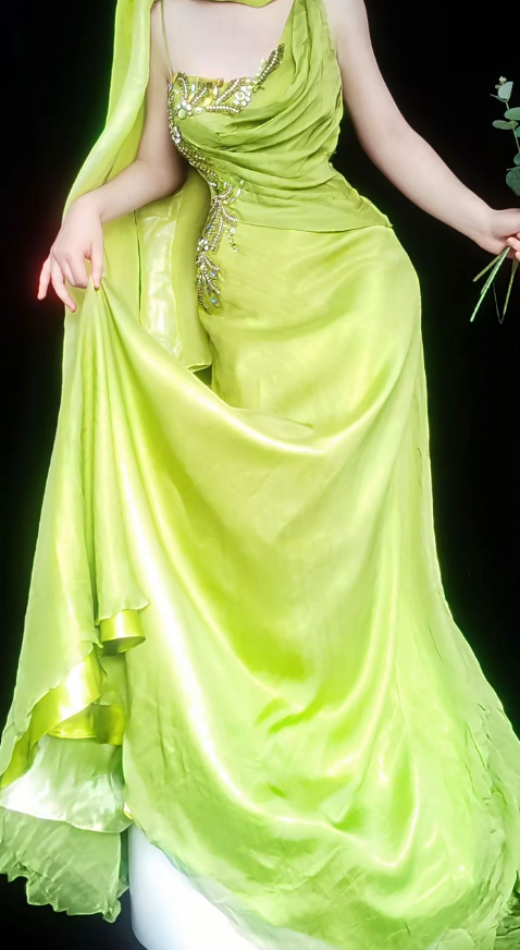 Vintage Green Sheath Evening Gown Glamour Beaded Tulle Long Prom Dresses Asymmetric Neck Formal Dress ED03858