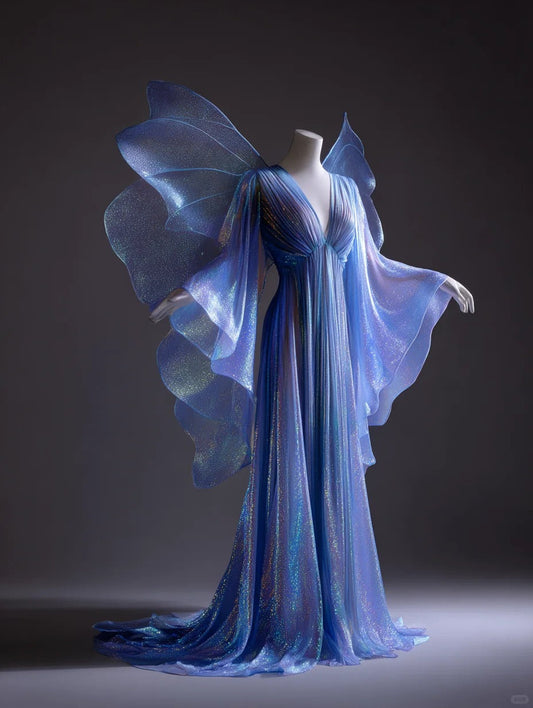 Glamour Purple V-neck Empire Dress Glitter Chiffon Evening Gown Long Prom Dresses Formal Dress ED03860