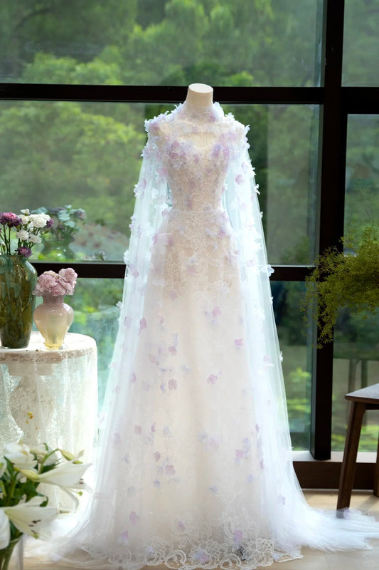 Glamour Strapless A-Line Tulle Evening Gown Lace Applique Sweet 16 Dress Stunning Prom Dresses with Cape ED03861