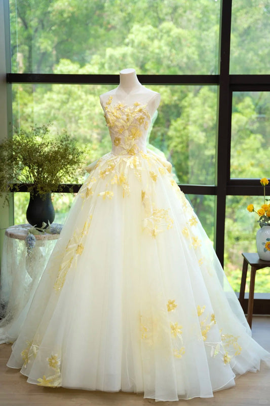 Fairytale White Strapless Ball Gown Glamour Tulle Sequin Appliqué Long Evening Gown Quinceanera Dress ED03867