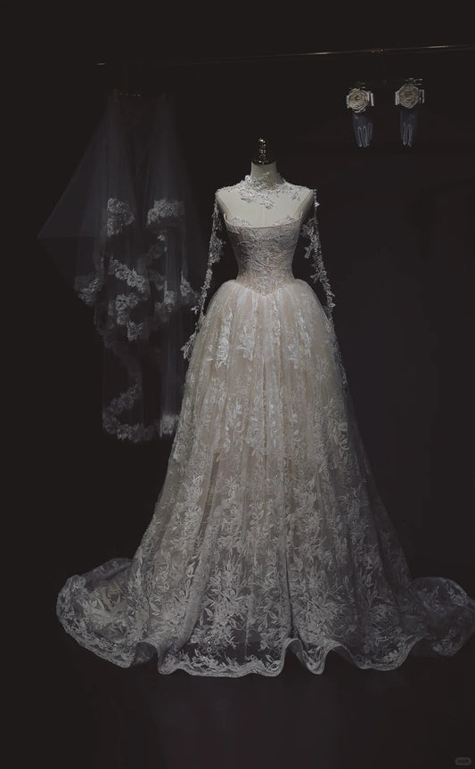 Glamour White Strapless Bridal Dress Lace Applique Ball Gown Modest Wedding Dress ED03869