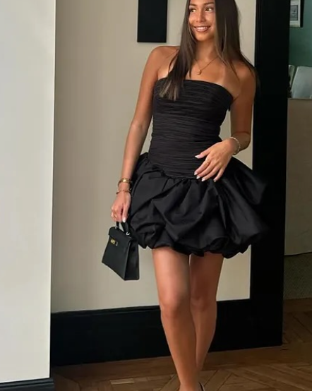 Fashion Black Ball Gown Formal Dress Strapless Party Dress Birthday Dress Tulle Short Hoco Dresses ED03875