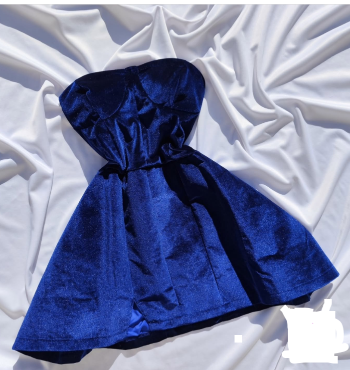 Sexy Navy A-Line Formal Dress Strapless Party Dress Birthday Dress Velvet Short Homecoming Dresses ED03878