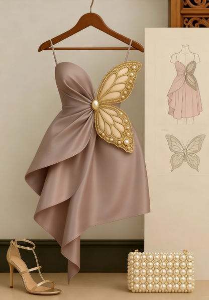 Modest Pink Sheath Formal Dress Spaghetti Strap Party Dress Birthday Dress Satin Short Homecoming Dresses ED03880