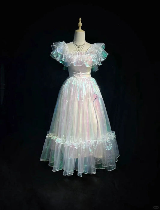 Vintage Colorful Ball Gown Square Neck Party Dress Chiffon Homecoming Outfit Elegant Birthday Dress ED03888