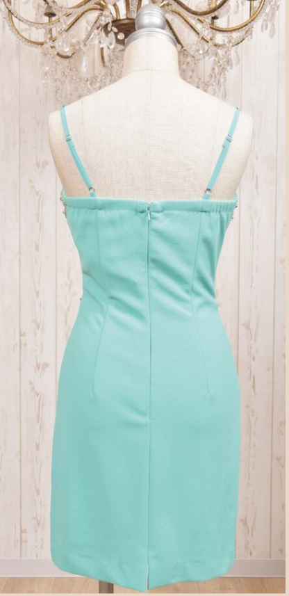 Elegant Sheath Blue Spaghetti Strap Formal Dress Vintage Short Beaded Satin Homecoming Outfit Elegant Birthday Dress ED03890