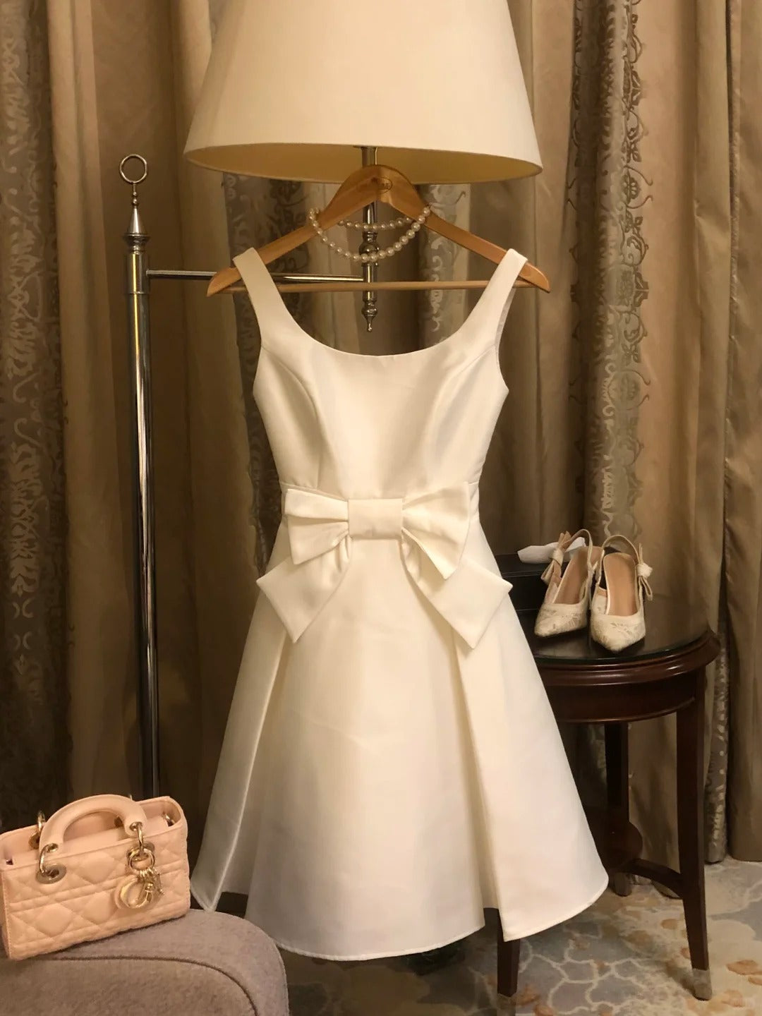 Elegant Straps A-Line Short Hoco Dresses White Satin Birthday Dress Cute Formal Dress Graduation Dress ED03909