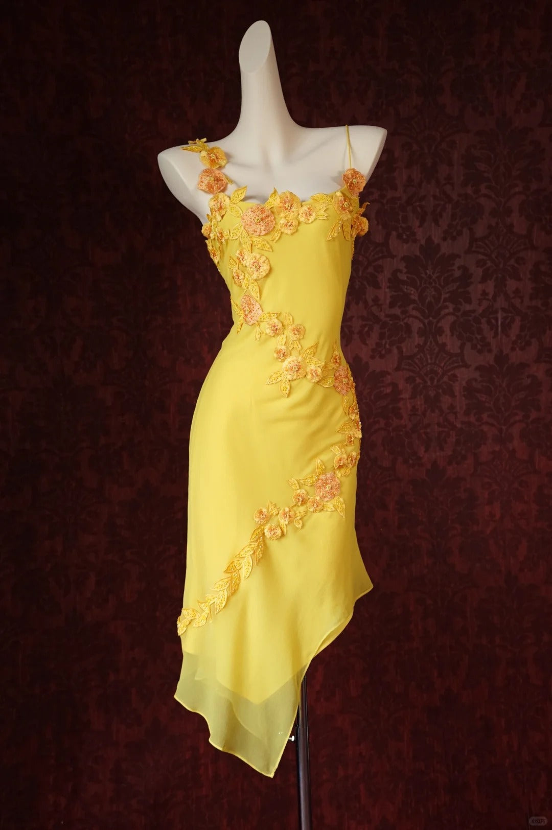 Vintage Sheath Birthday Formal Dress Yellow Beaded Short Homecoming Dress Fairy Straps Chiffon Applique Graduation Dress ED03939