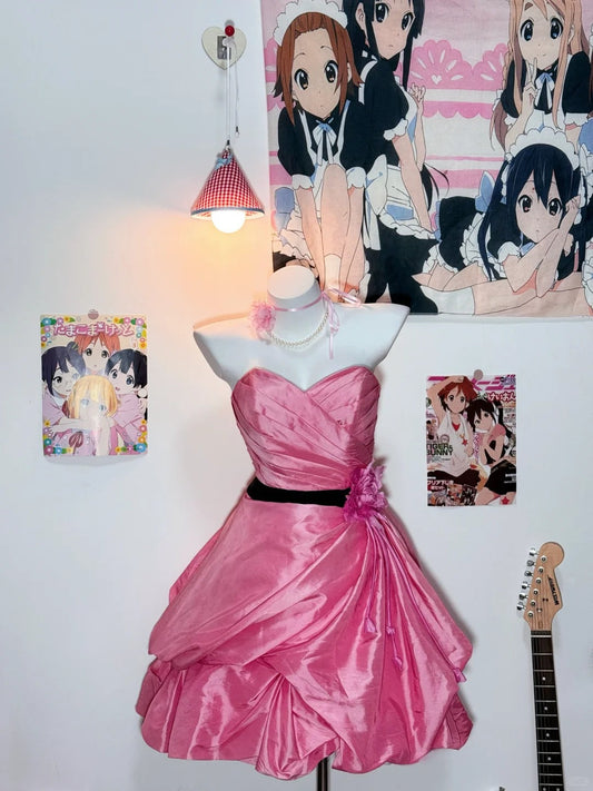 Retro Pink Ball Gown Birthday Dress Sweetheart Neck Short Homecoming Dress Sweet Taffeta Formal Dress ED03947