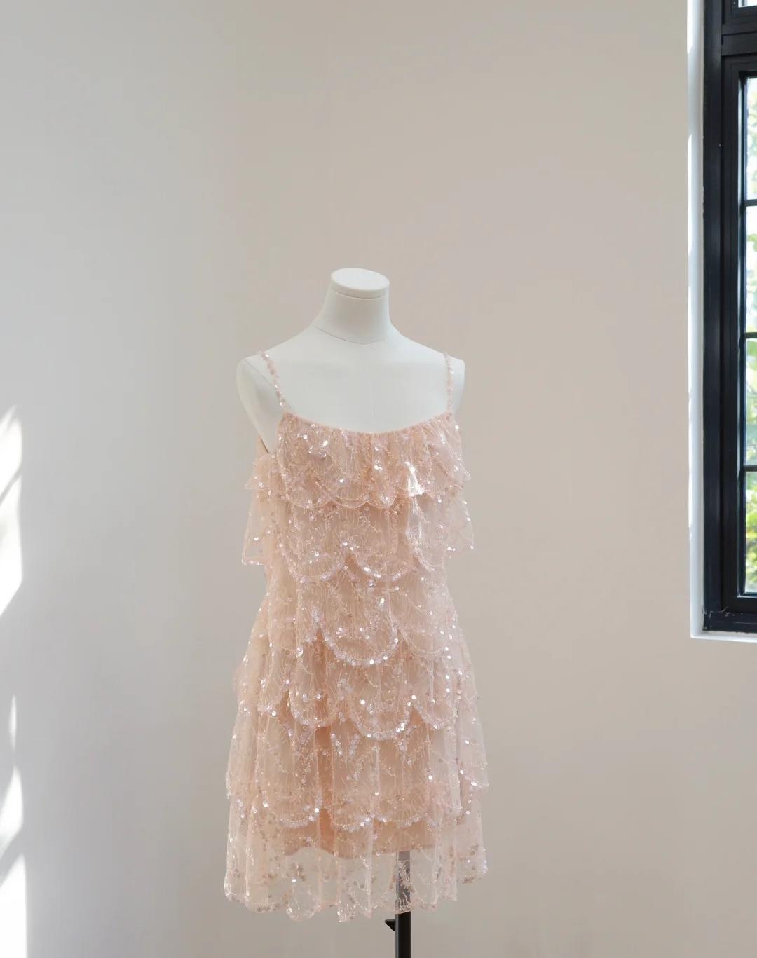 Spaghetti Strap Sheath Short Prom Dresses Lace Sequin Homecoming Dresses Cute Pink Birthday Dresses ED04002