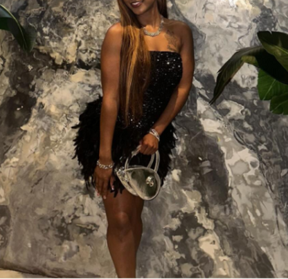 Sexy Strapless Bodycon Short Prom Dresses, Black Homecoming Dresses, Sequined Birthday Dresses ED04273