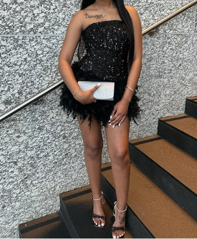 Sexy Strapless Bodycon Short Prom Dresses, Black Homecoming Dresses, Sequined Birthday Dresses ED04273