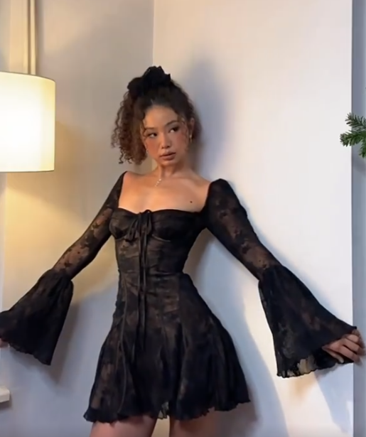 Chic Square Neck Sheath Chiffon Short Prom Dresses Black Homecoming Dresses Long Sleeve Birthday Dresses ED04291