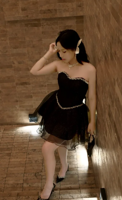 Sexy Strapless A-Line Birthday Dresses, Black Homecoming Dresses ED04343