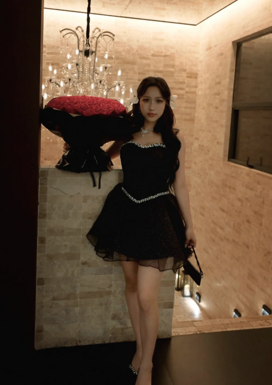 Sexy Strapless A-Line Birthday Dresses, Black Homecoming Dresses ED04343