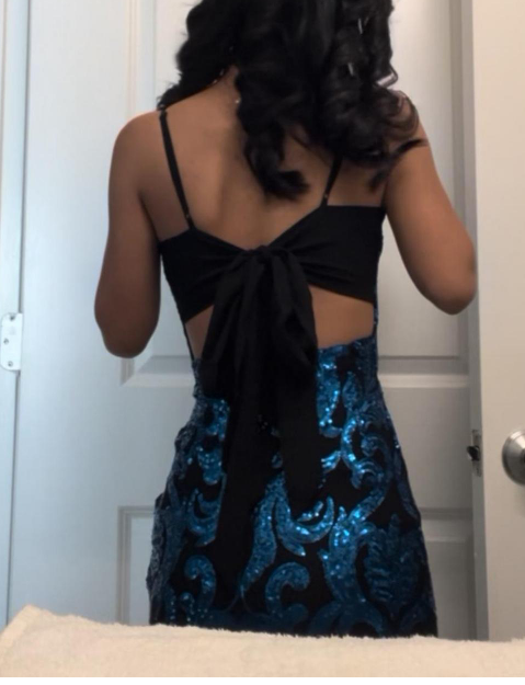 Sexy Spaghetti Strap Sheath Applique Short Prom Dresses, Blue Homecoming Dresses ED04354