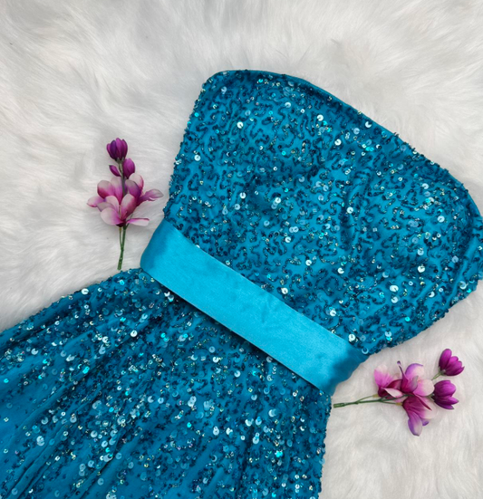 Sparkly Strapless Sheath Beaded Chiffon Short Prom Dresses, Blue Homecoming Dresses ED04355